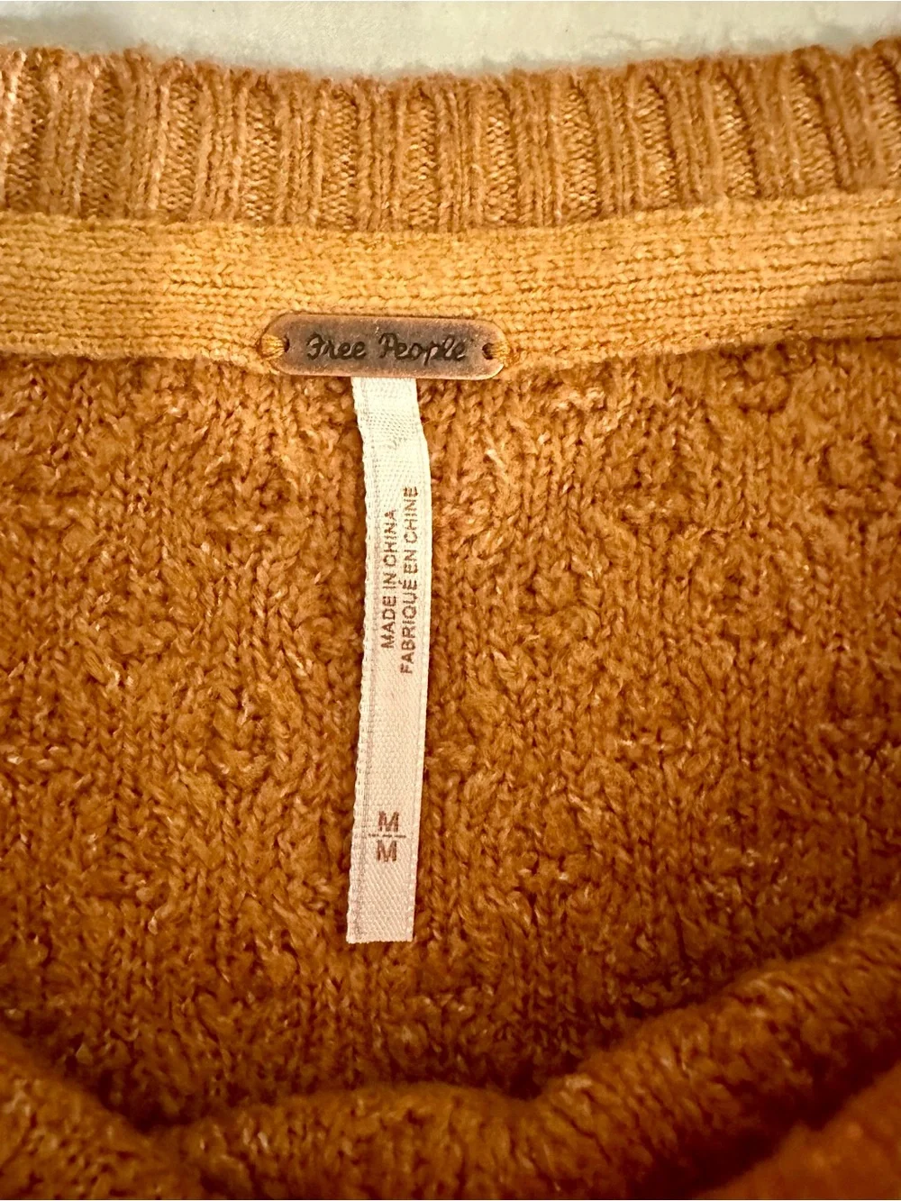 Free People Pumpkin & Cream Off-the-Shoulder Balloon-Sleeve Sweater